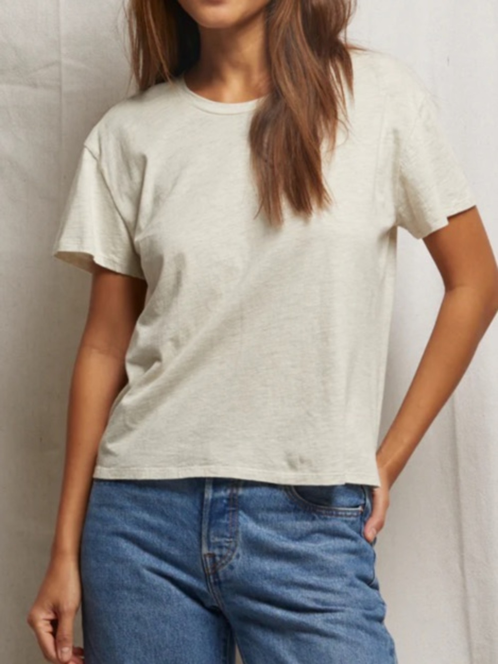 Perfectwhitetee HARLEY BOXY CREW TEE - OATMEAL